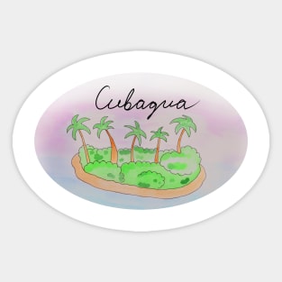 Cubagua watercolor Island travel, beach, sea and palm trees. Holidays and vacation, summer and relaxation Sticker